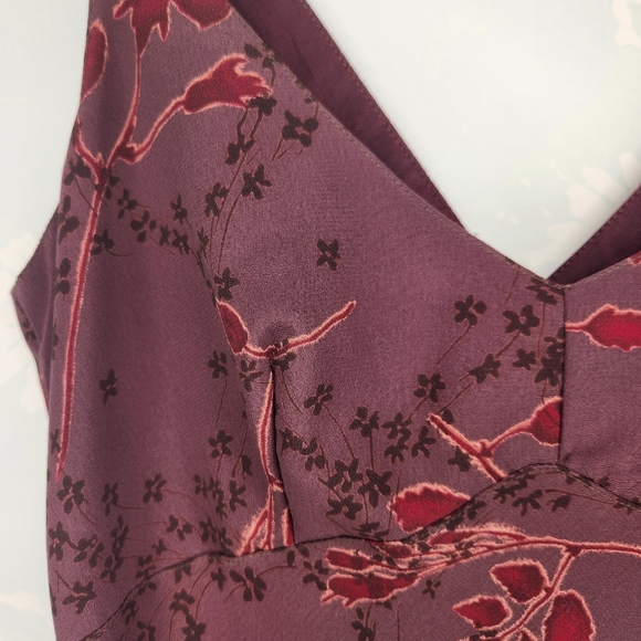 VINTAGE 1990s Beyer Too! Burgundy Cottage Floral Slip Maxi Dress Size 5 - Picture 10 of 13